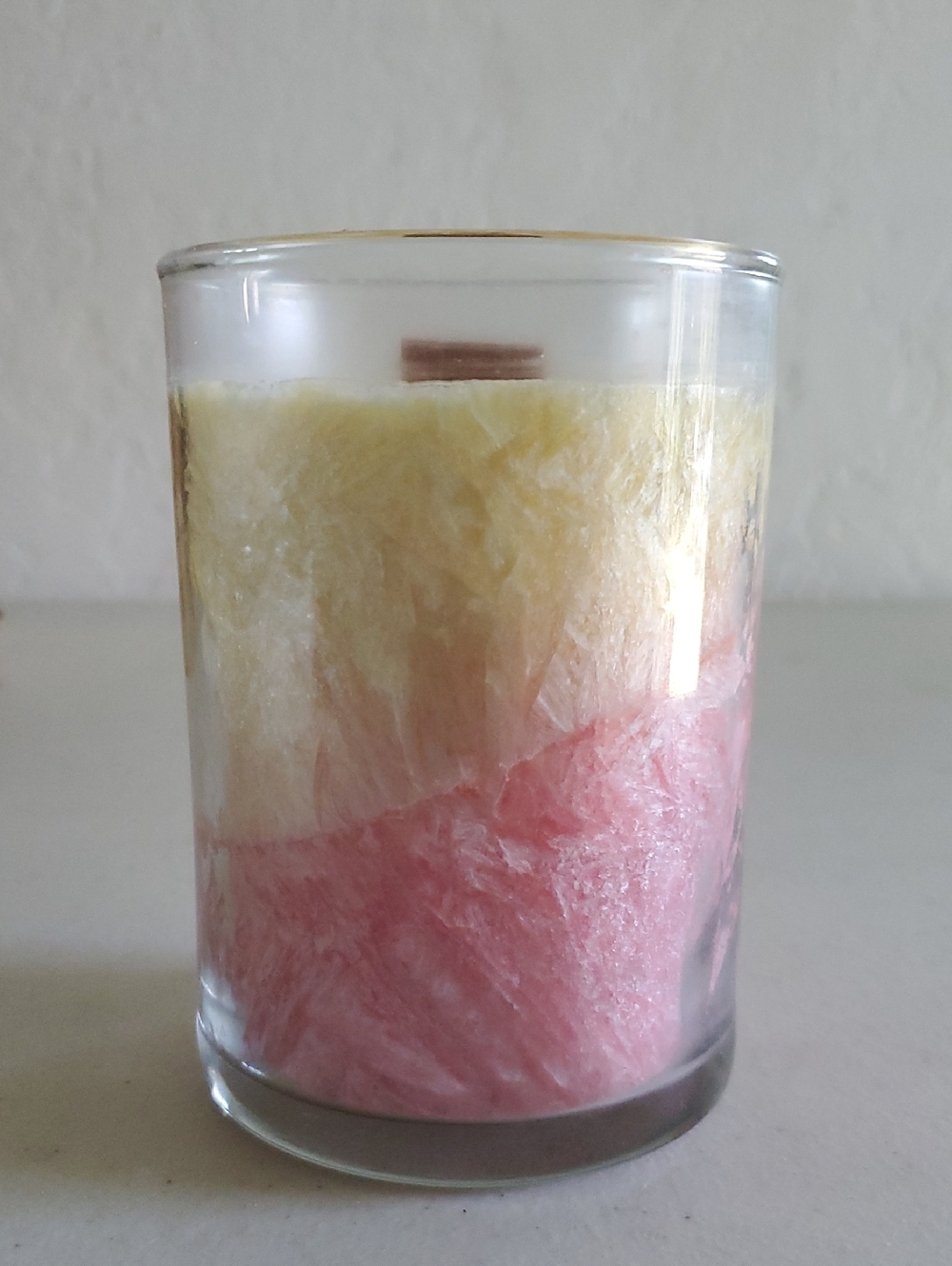Raspberry Lemonade Two-Tone Palm Candle Wood Wick 50 Hours Home Interiors NEW